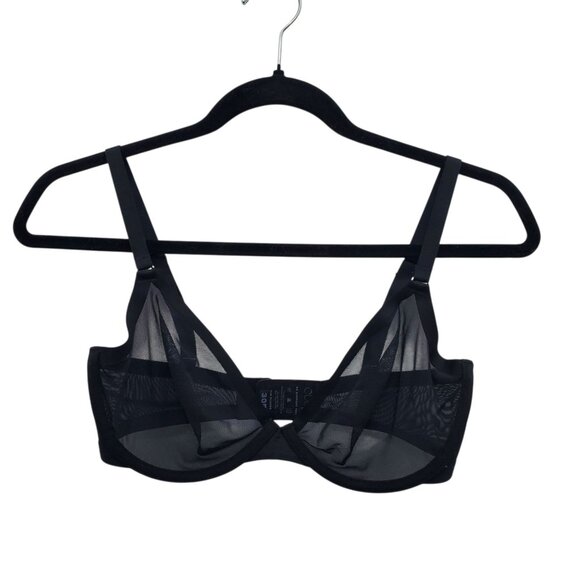 CUUP The Plunge Mesh Black Fully Sheer Unlined Cup‎ Underwire Bra Size 30F - Picture 1 of 4